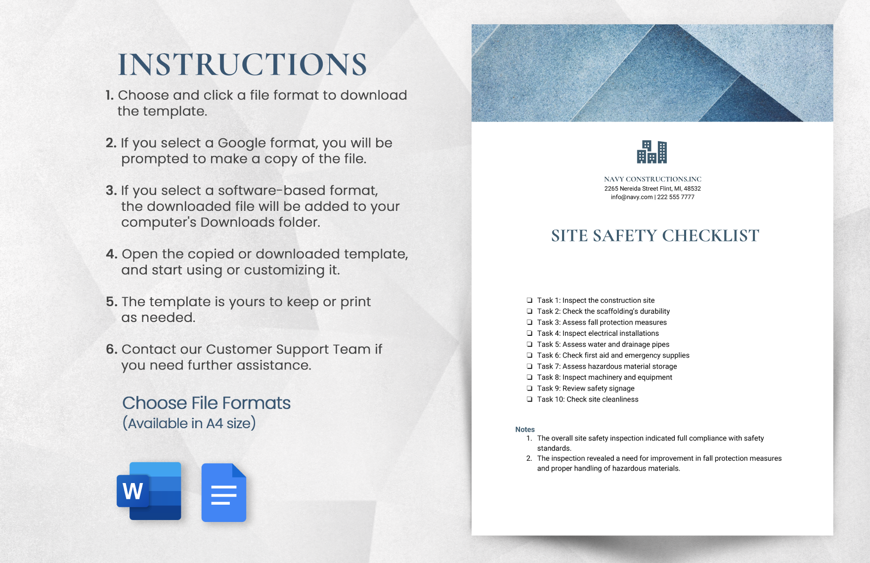 Site Safety Inspection Checklist Template
