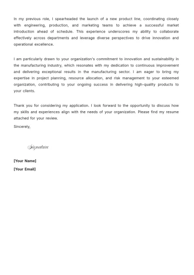 Free Manufacturing Project Manager Cover Letter to Edit Online