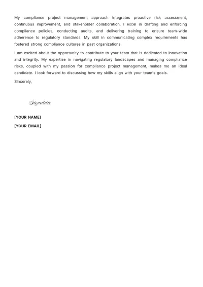 Free Compliance Project Manager Cover Letter to Edit Online