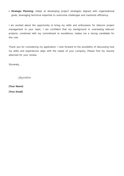 Free Telecom Project Manager Cover Letter to Edit Online
