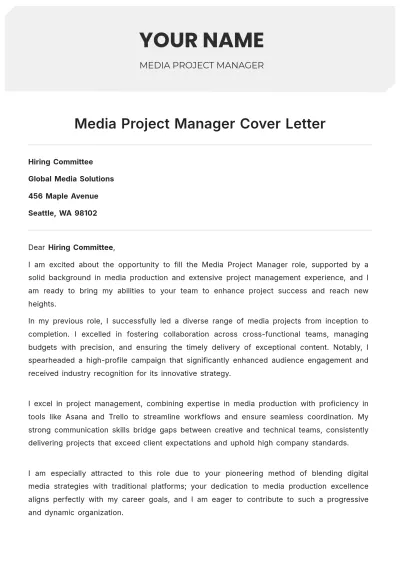 Free Media Project Manager Cover Letter to Edit Online