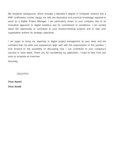 Free Digital Project Manager Cover Letter to Edit Online