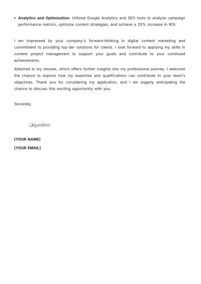 Free Content Project Manager Cover Letter to Edit Online