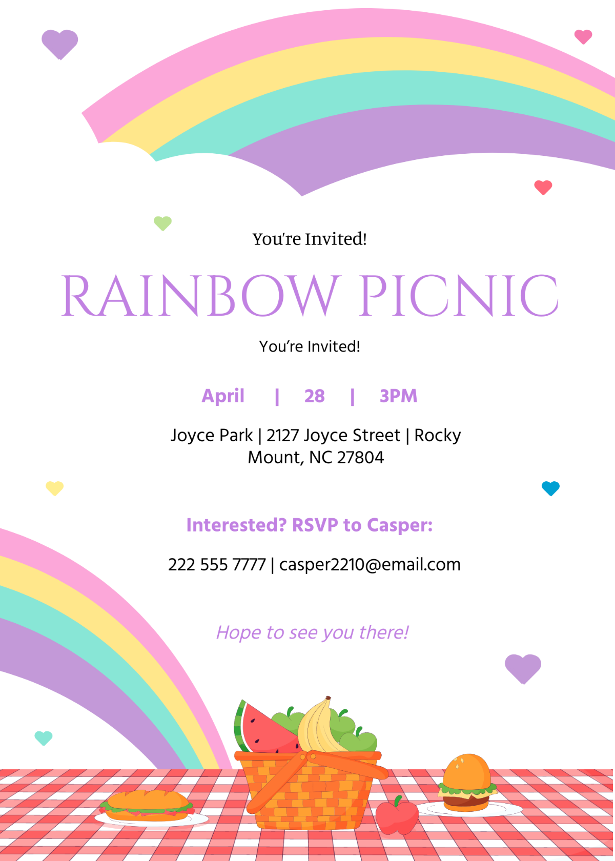 Rainbow Picnic Invitation