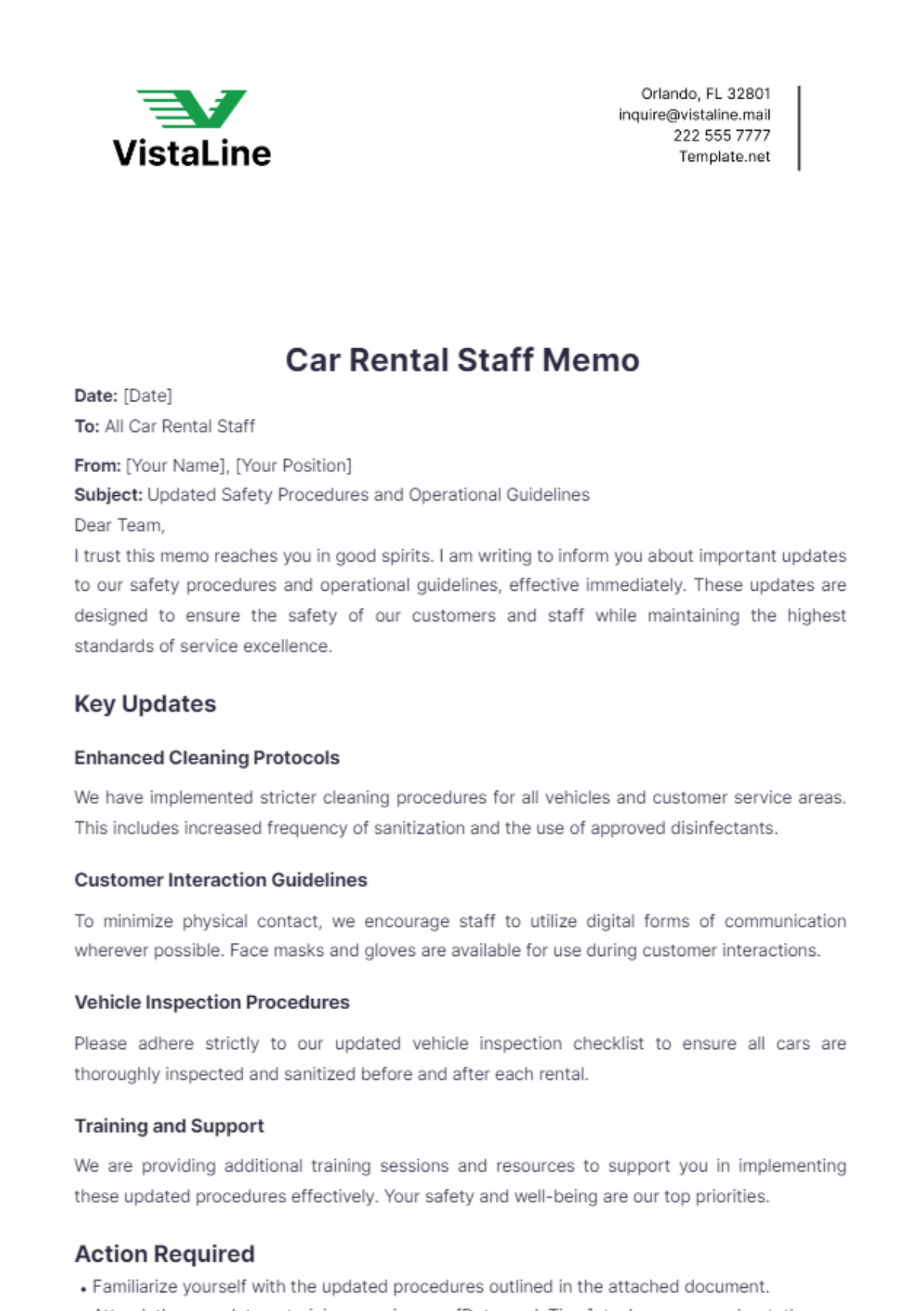 Car Rental Staff Memo Template - Edit Online & Download