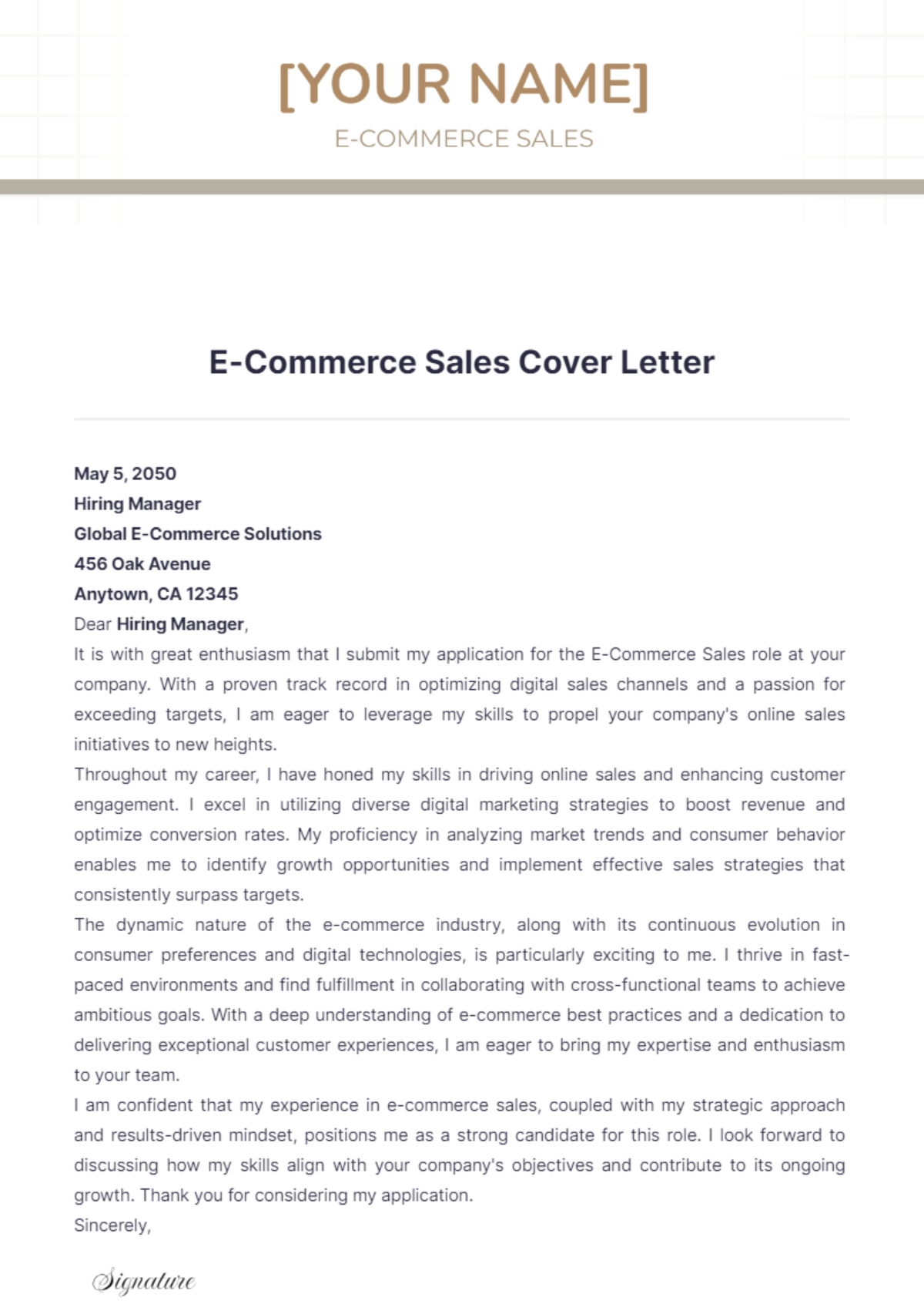 E-Commerce Sales Cover Letter