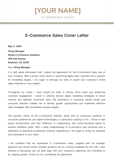 Free E-Commerce Sales Cover Letter to Edit Online