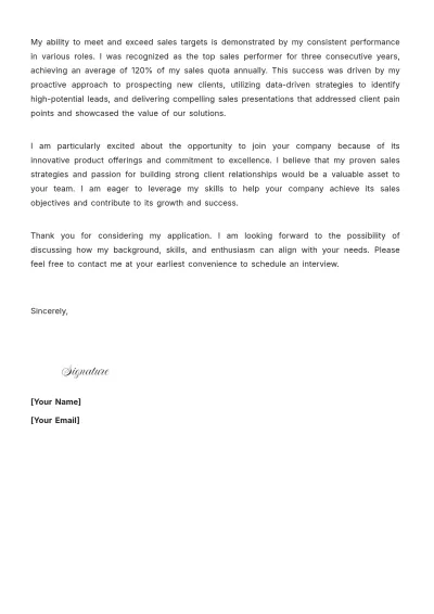 Free Sales Skills Based Cover Letter to Edit Online