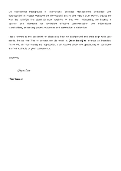 Free International Project Manager Cover Letter to Edit Online