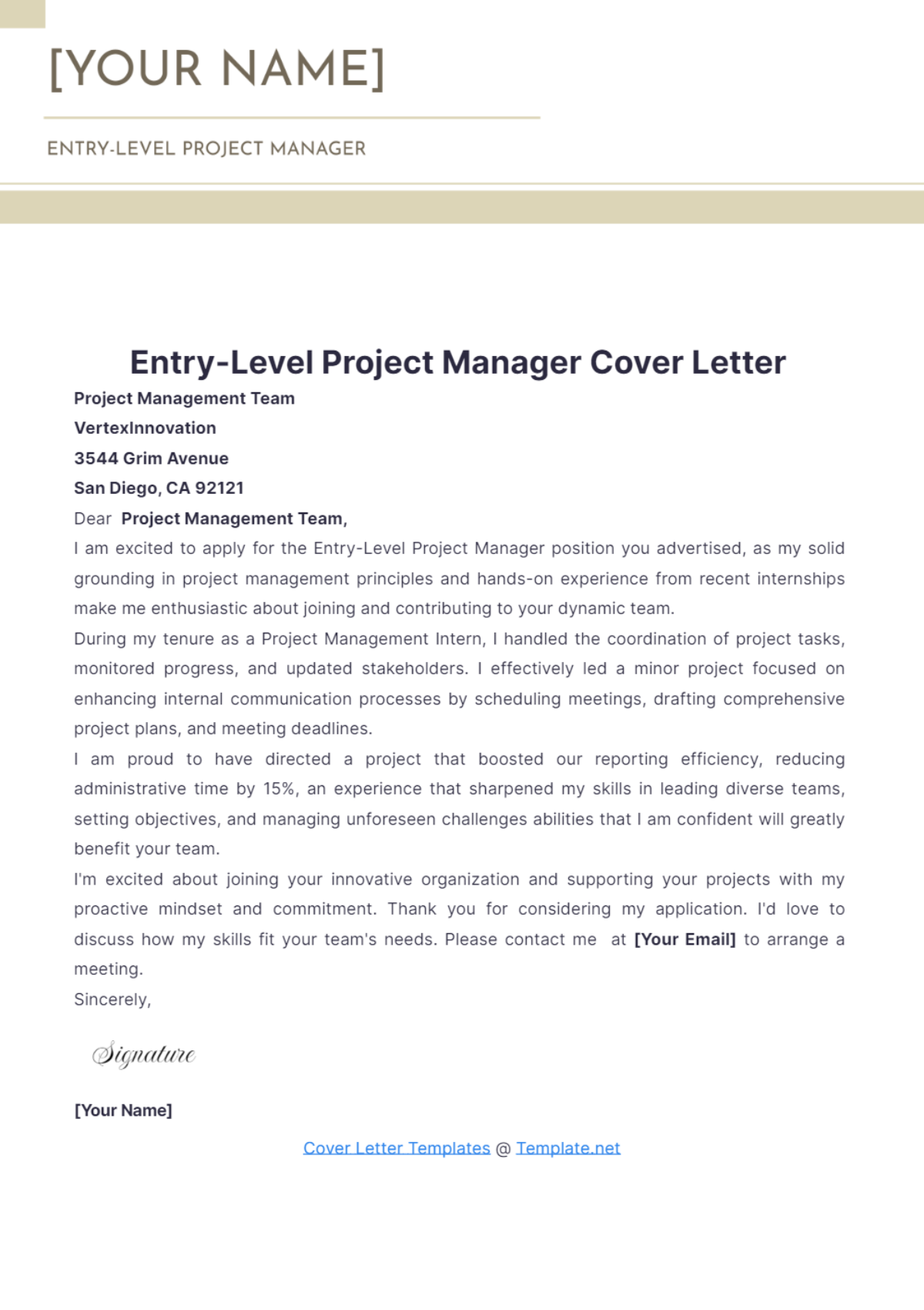 Entry-Level Project Manager Cover Letter