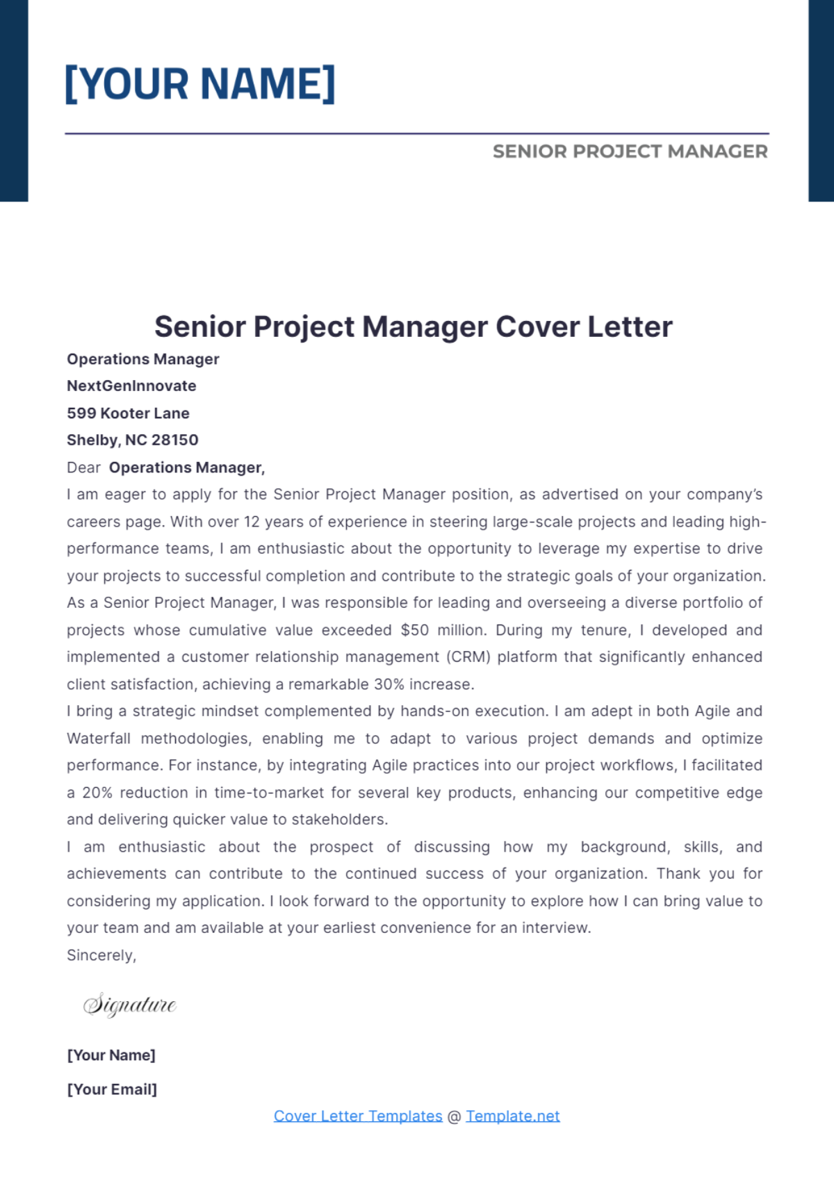 Senior Project Manager Cover Letter