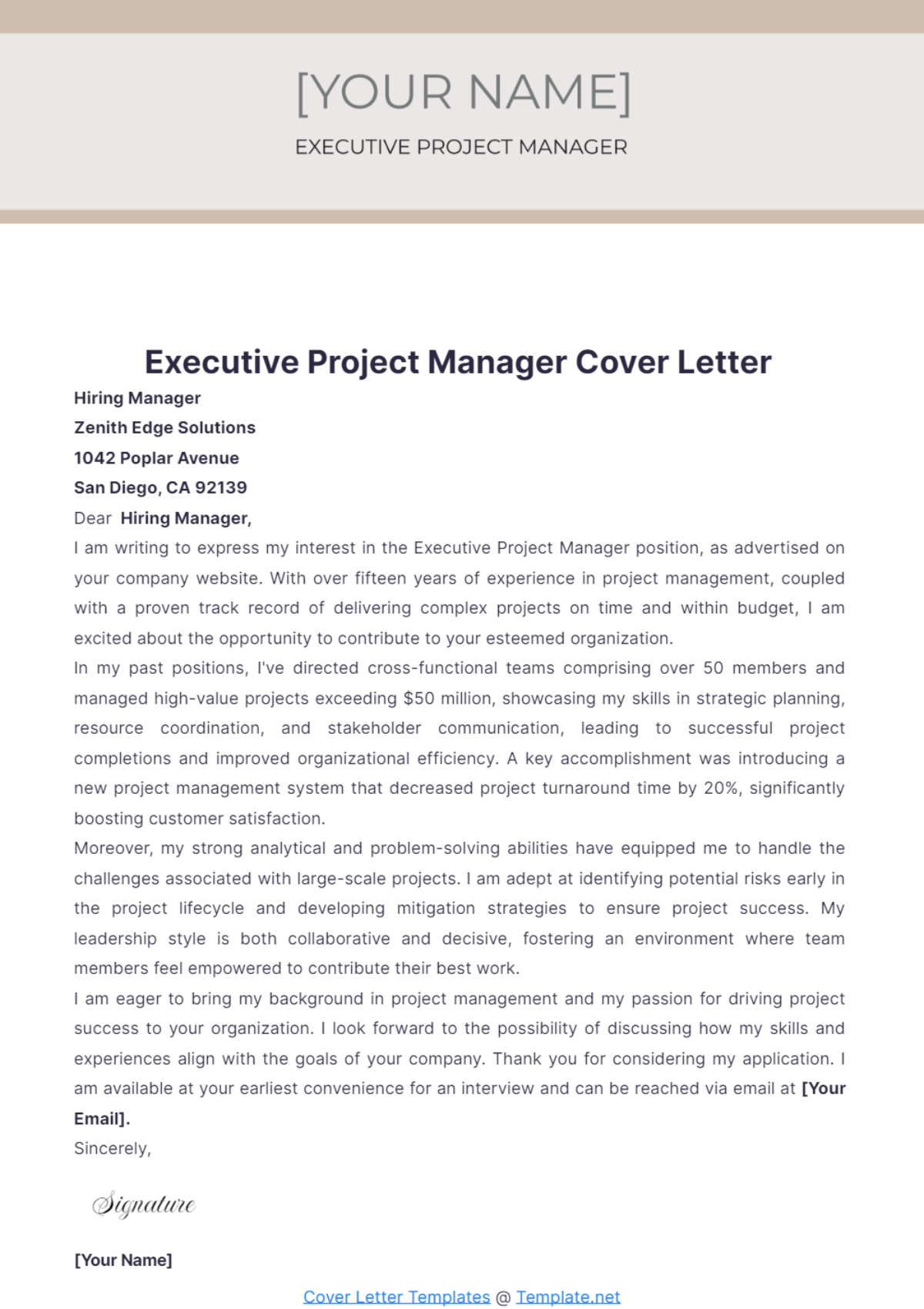 Executive Project Manager Cover Letter