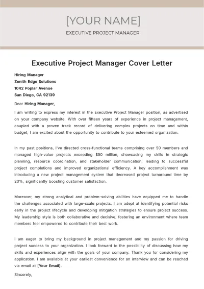 Free Executive Project Manager Cover Letter to Edit Online