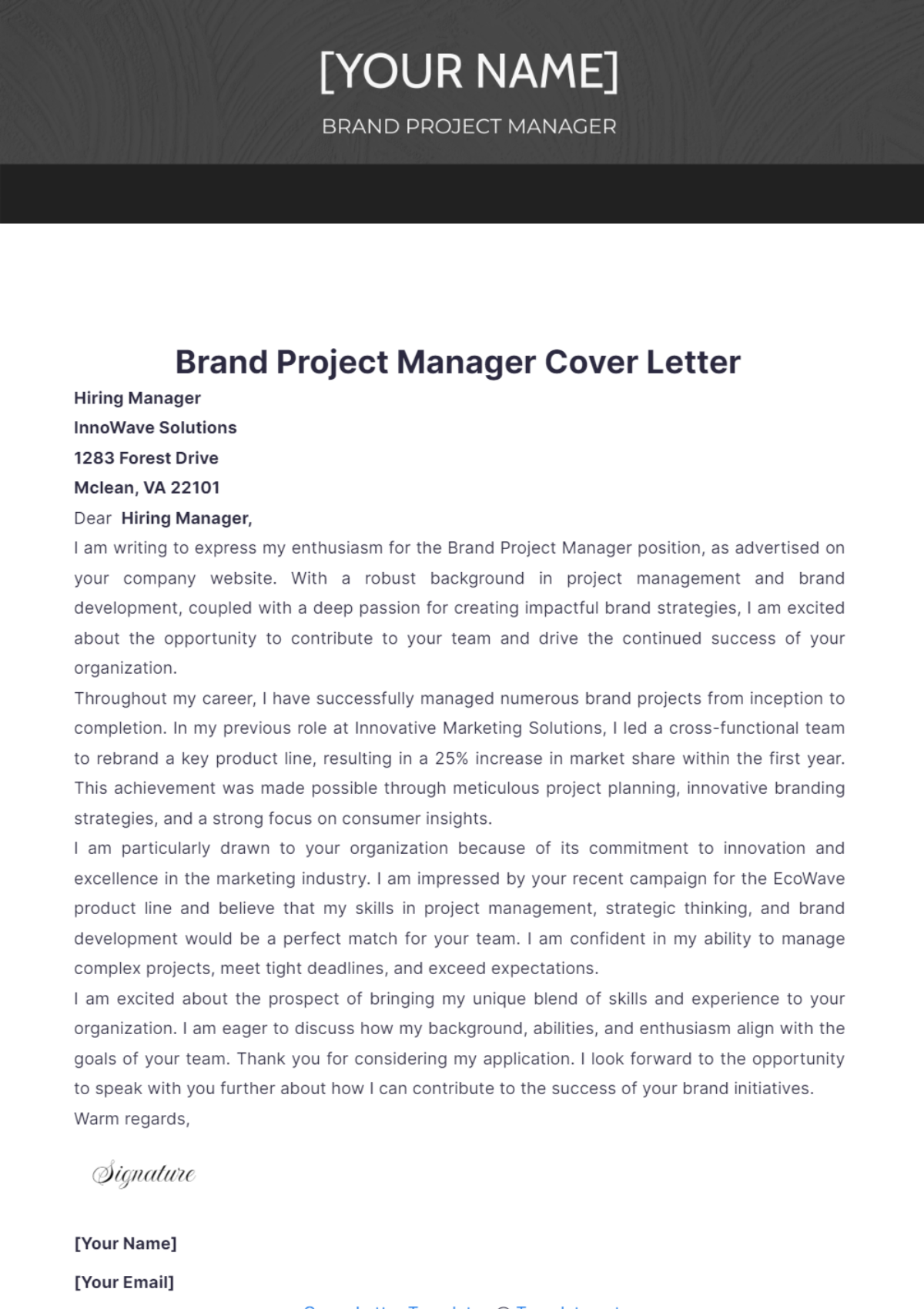 Brand Project Manager Cover Letter