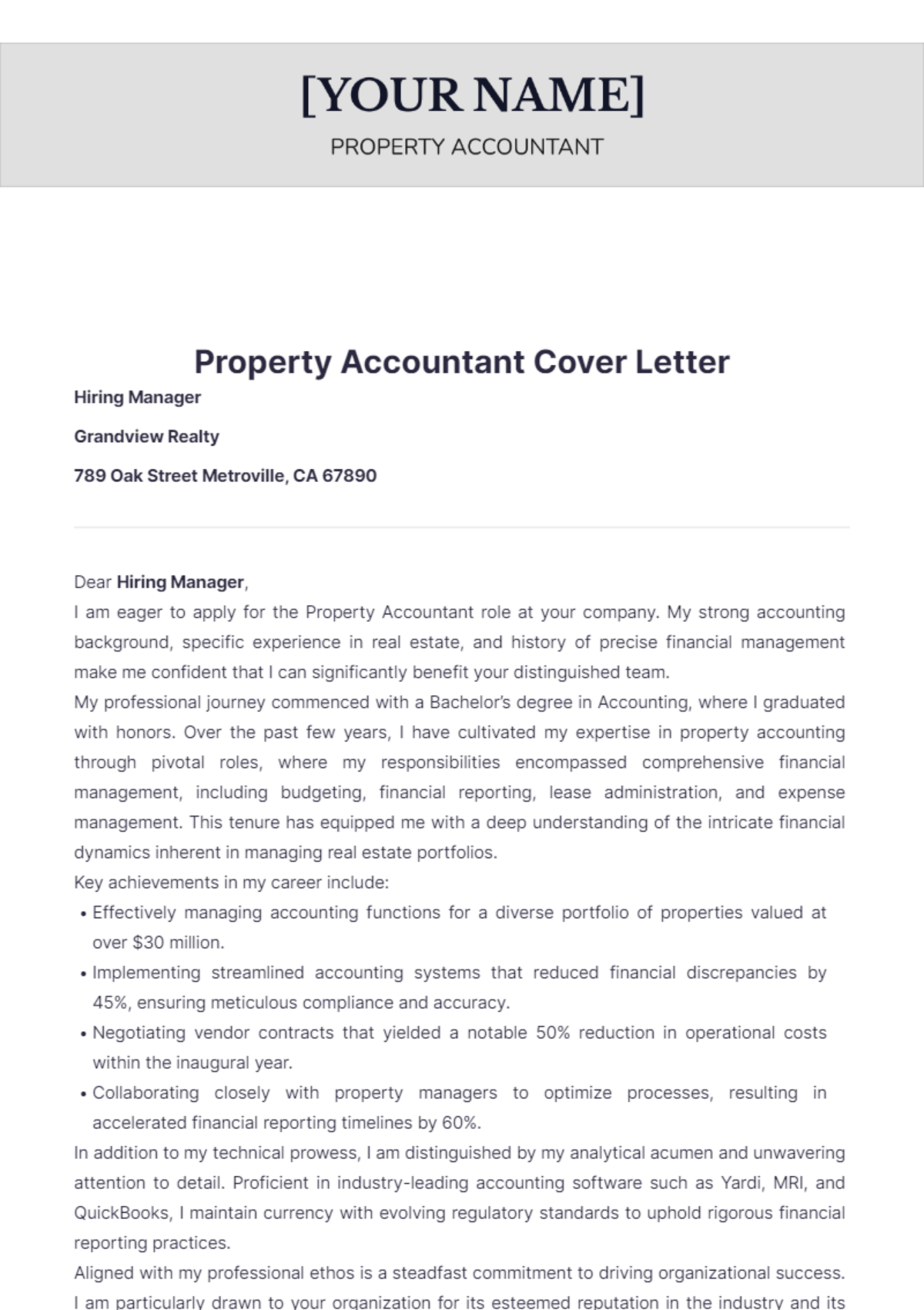 property accountant cover letter