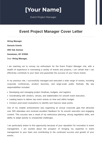 Free Event Project Manager Cover Letter to Edit Online