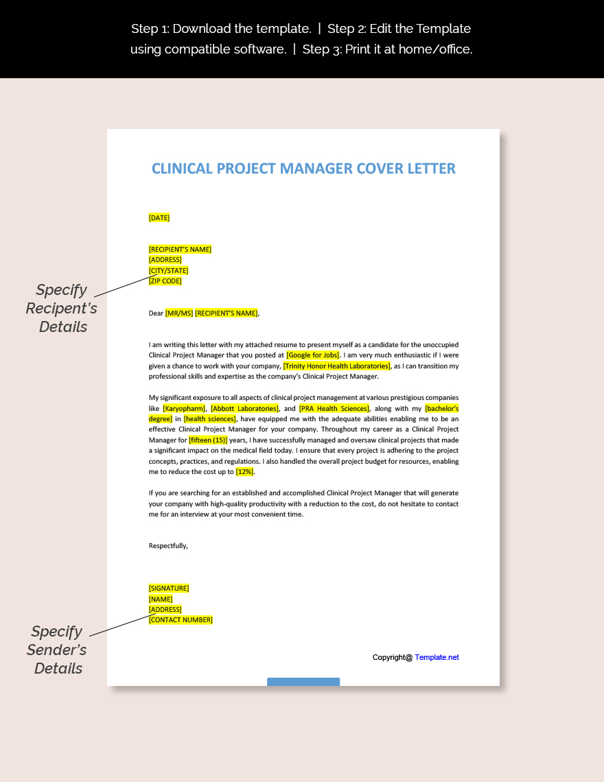 Clinical Project Manager Cover Letter Template