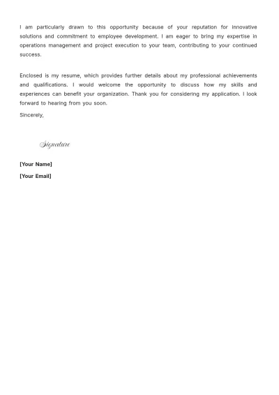 Free Operations Project Manager Cover Letter to Edit Online