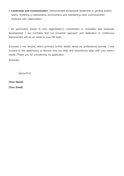 Free Human Resources Project Manager Cover Letter to Edit Online