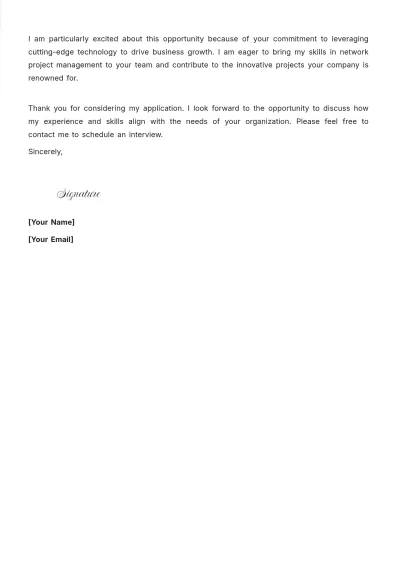Free Network Project Manager Cover Letter to Edit Online