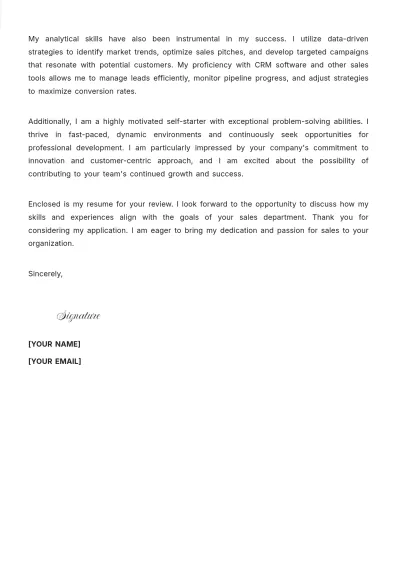 Free Inside Sales Cover Letter to Edit Online