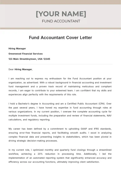Free Fund Accountant Cover Letter to Edit Online