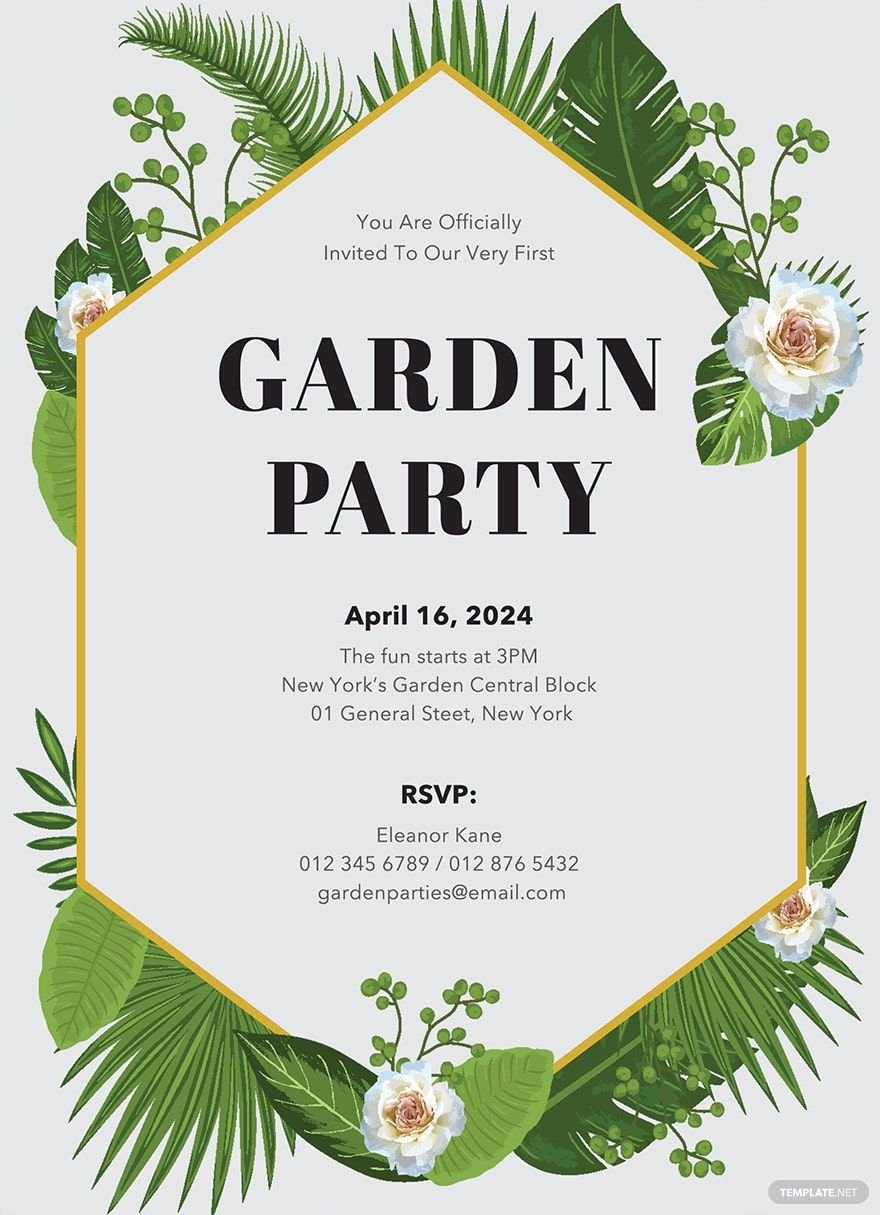 garden party invitation template - illustrator, word, outlook