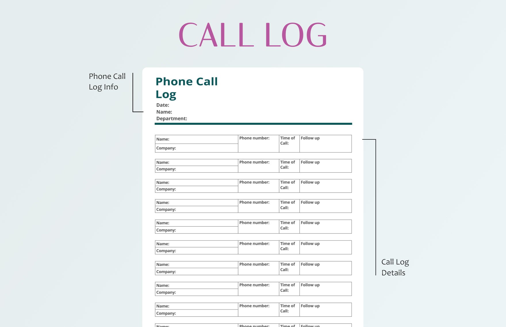 Phone Call Log Template