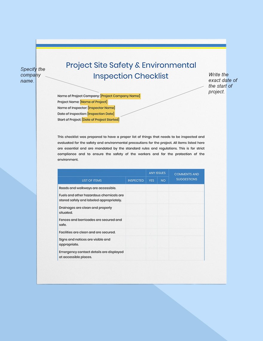 Project Site Safety & Environmental Inspection Template