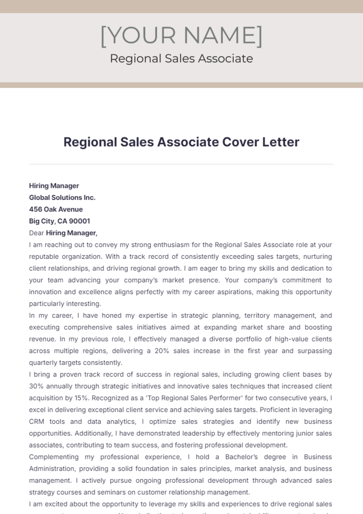 Regional Sales Associate Cover Letter - Edit Online & Download