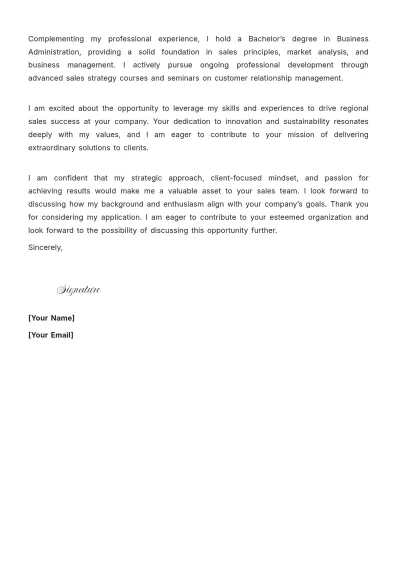 Free Regional Sales Associate Cover Letter to Edit Online