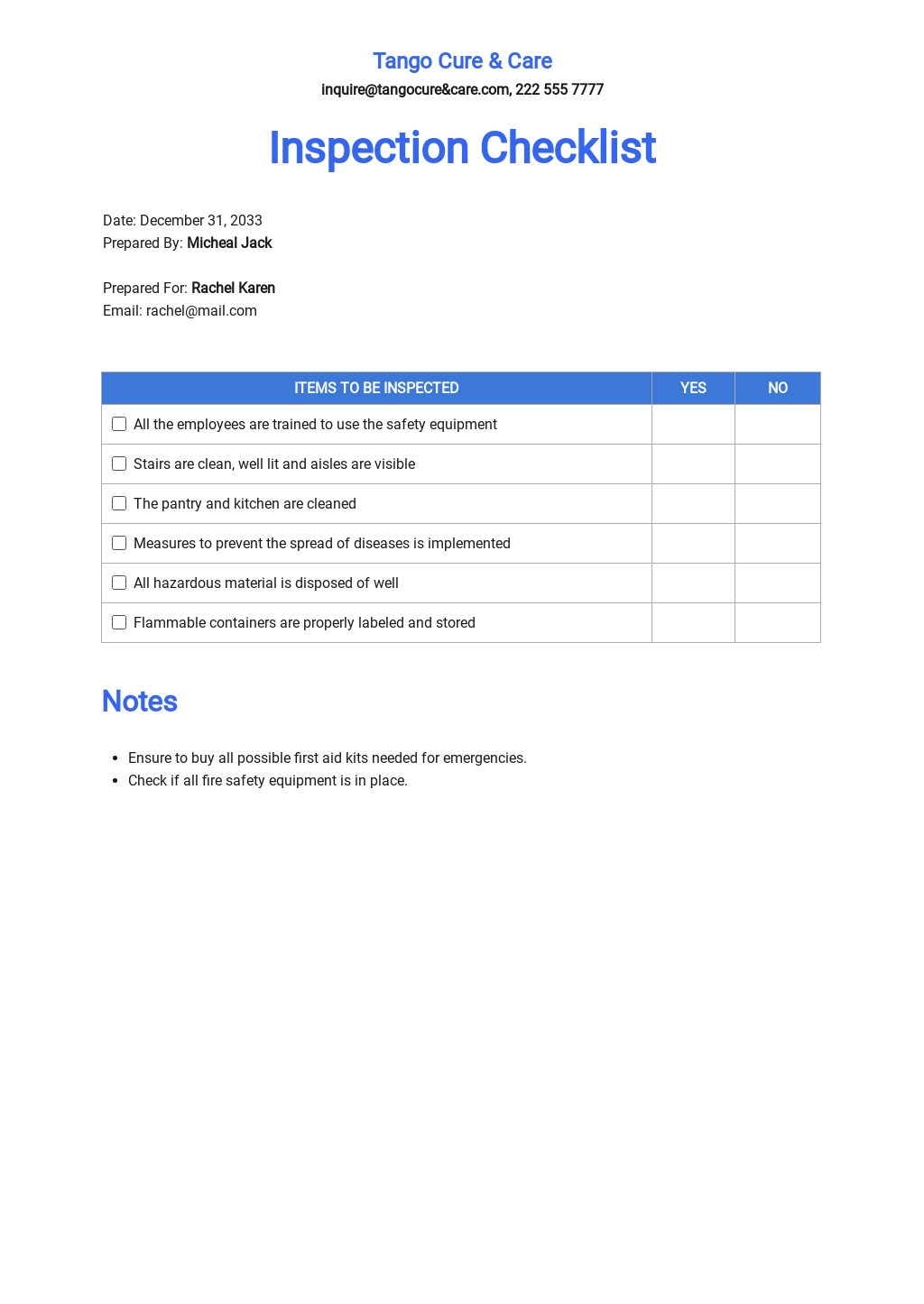 Vehicle Safety Inspection Checklist Template in Google Docs, Word ...