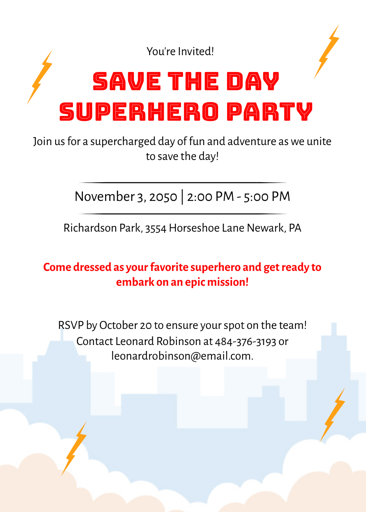 Save The Day Superhero Invitation