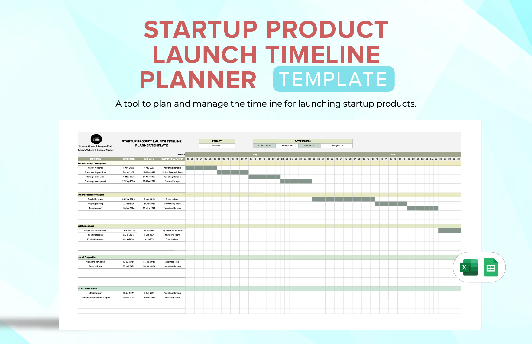 Startup Product Launch Timeline Planner Template in Excel, Google Sheets - Download | Template.net