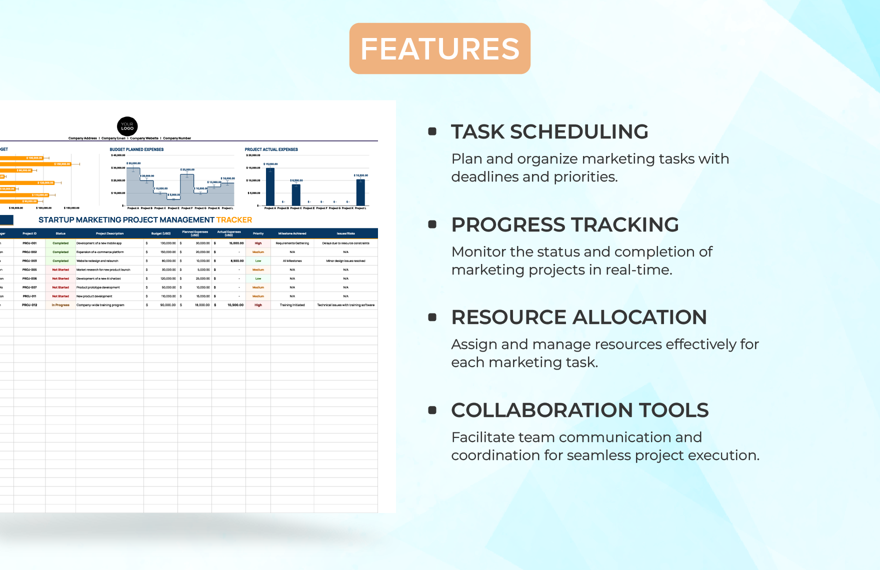 Startup Marketing Project Management Tracker Template