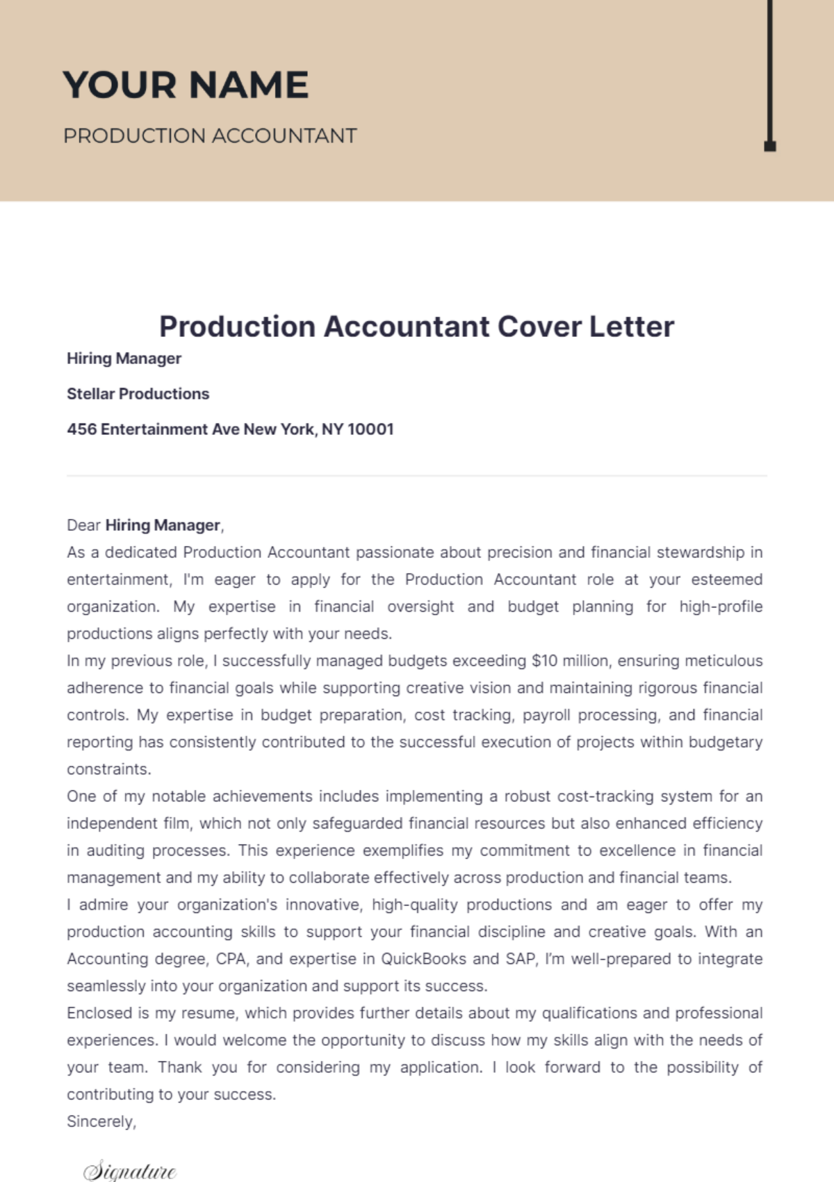 Production Accountant Cover Letter