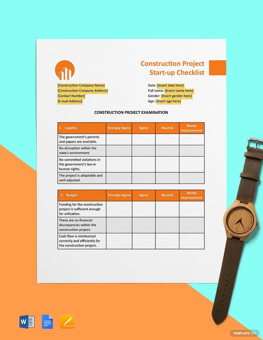 Construction Project Startup Checklist Template