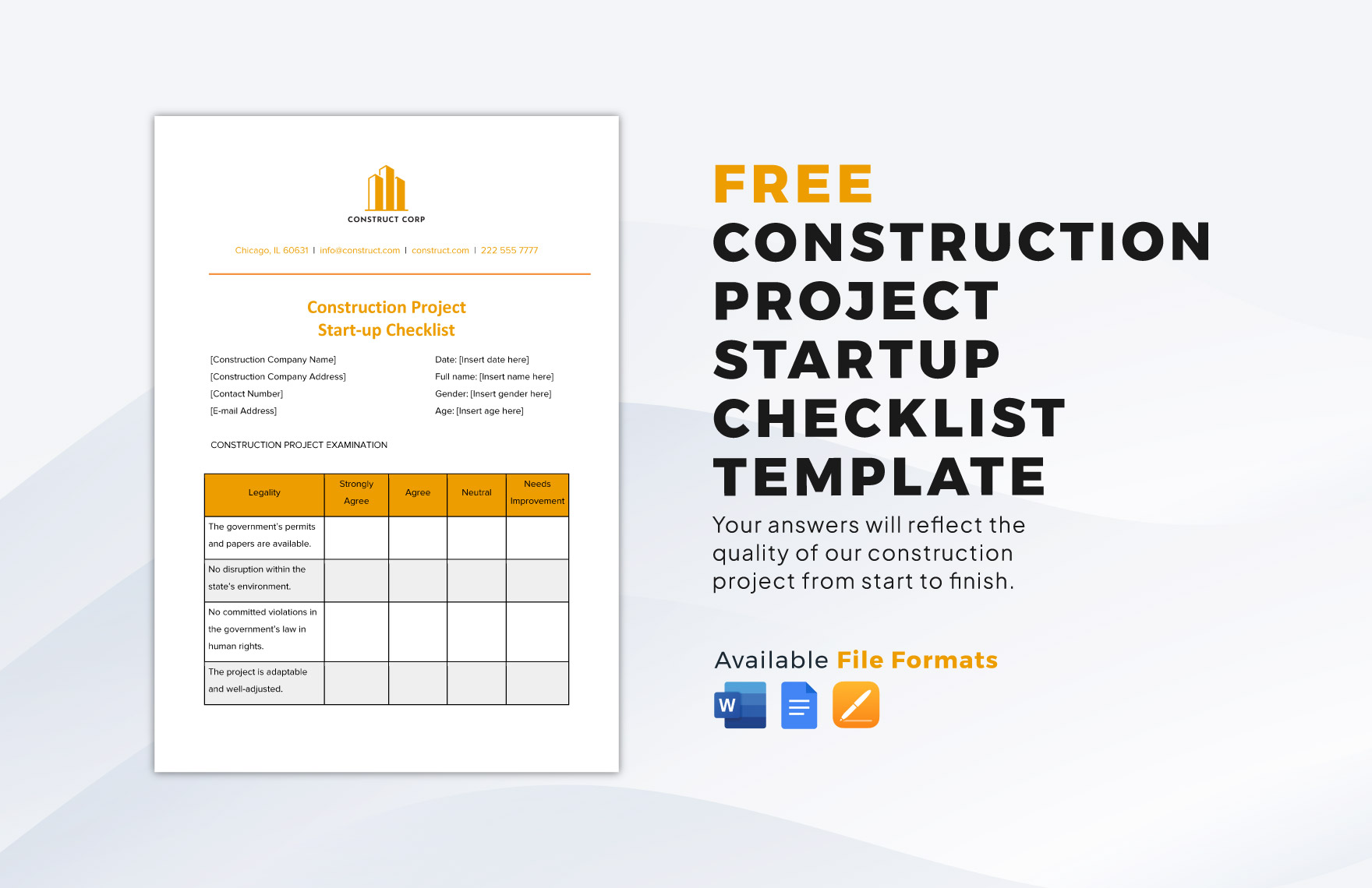 Construction Project Startup Checklist Template