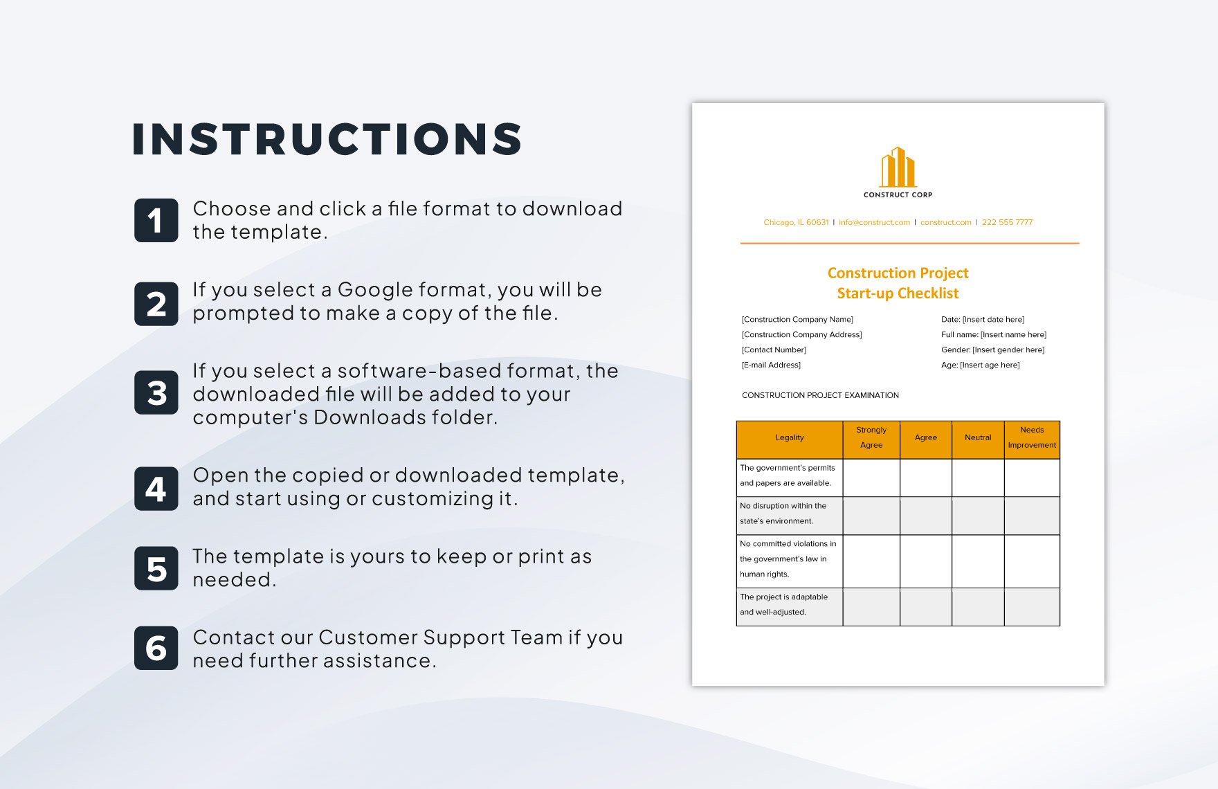 Construction Project Startup Checklist Template