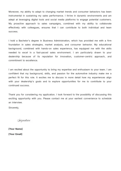 Free Automotive Salesperson Cover Letter to Edit Online