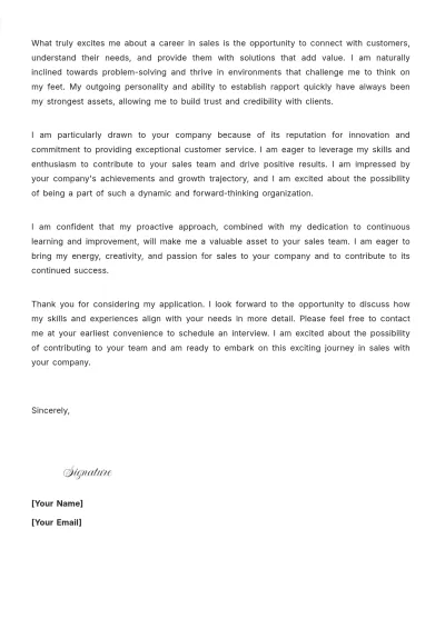 Free Entry-Level Sales Representative Cover Letter to Edit Online