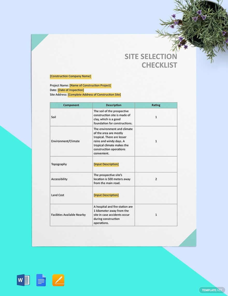 Excavation Checklist Template in Word, Google Docs, Apple Pages