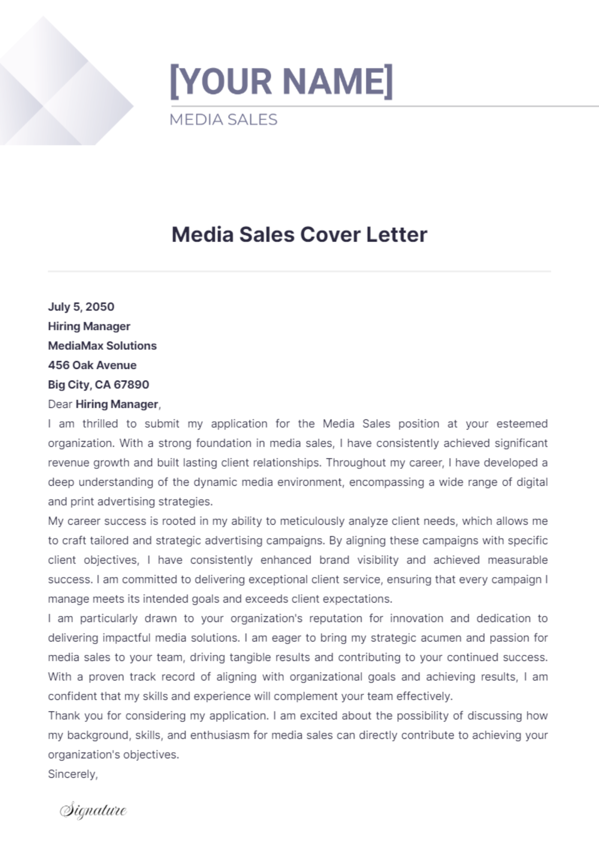 Media Sales Cover Letter - Edit Online & Download