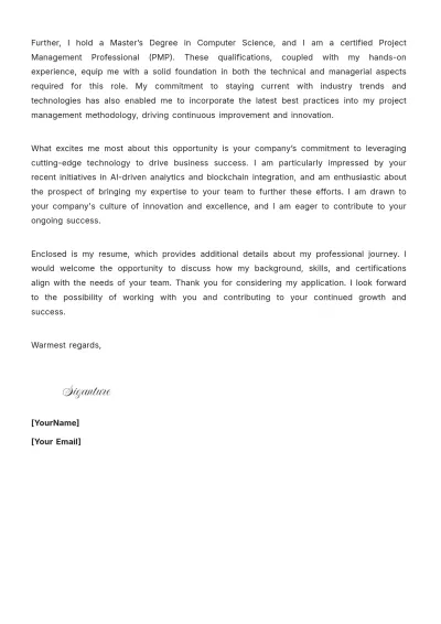 Free Technical Project Manager Cover Letter to Edit Online
