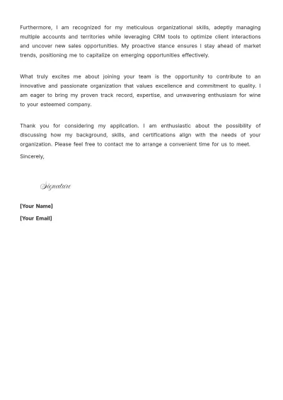 Free Wine Sales Representative Cover Letter to Edit Online