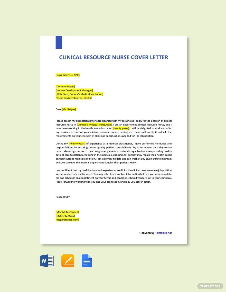 Free Clinical Resource Nurse Cover Letter Template