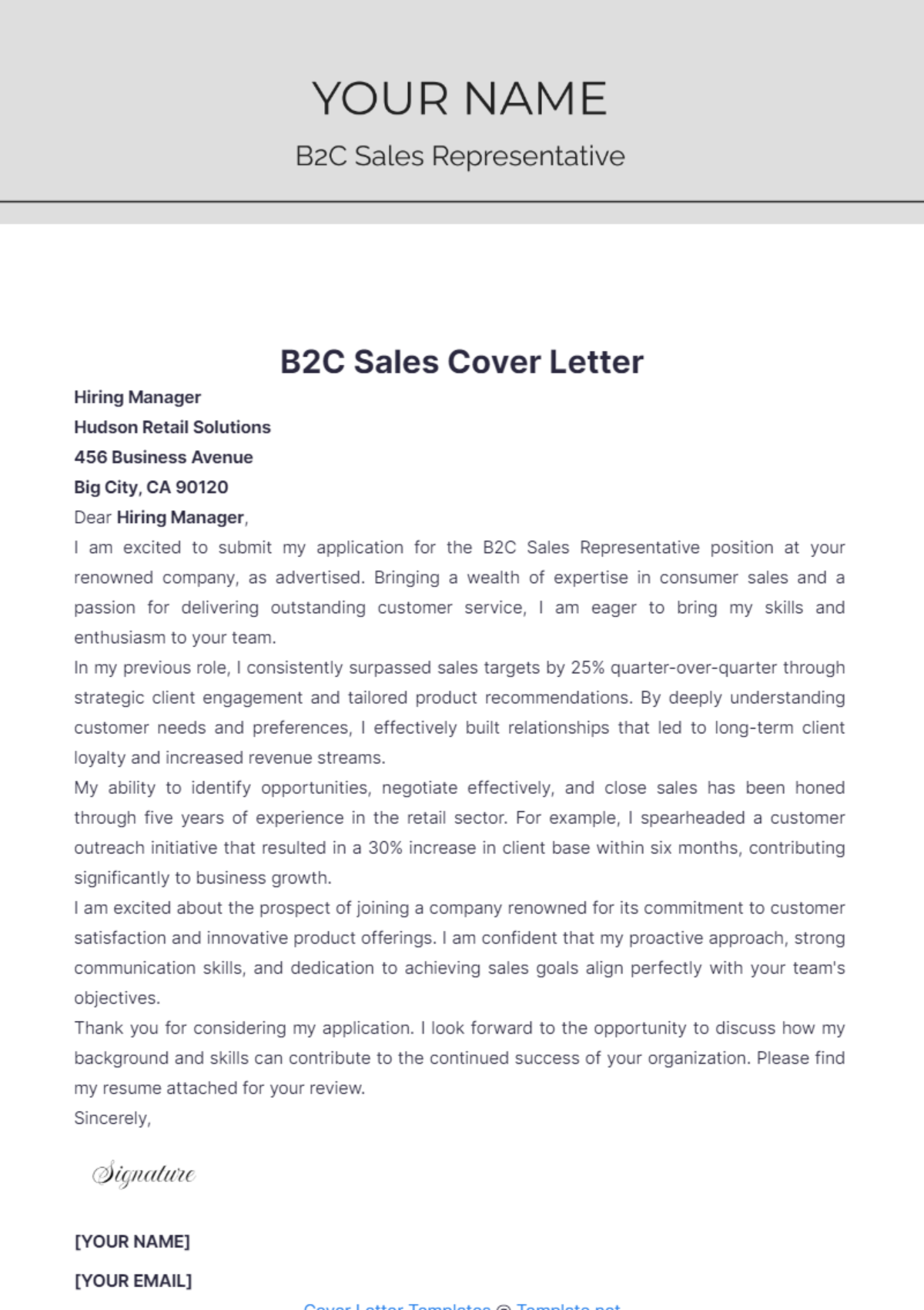 B2C Sales Cover Letter