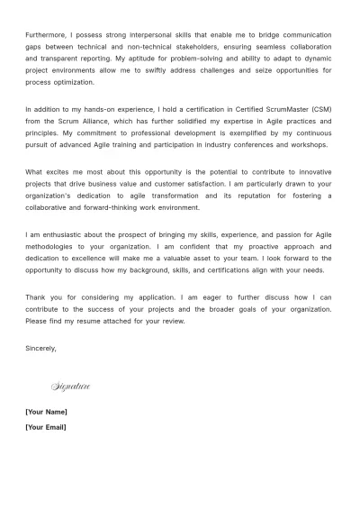 Free Agile Project Manager Cover Letter to Edit Online