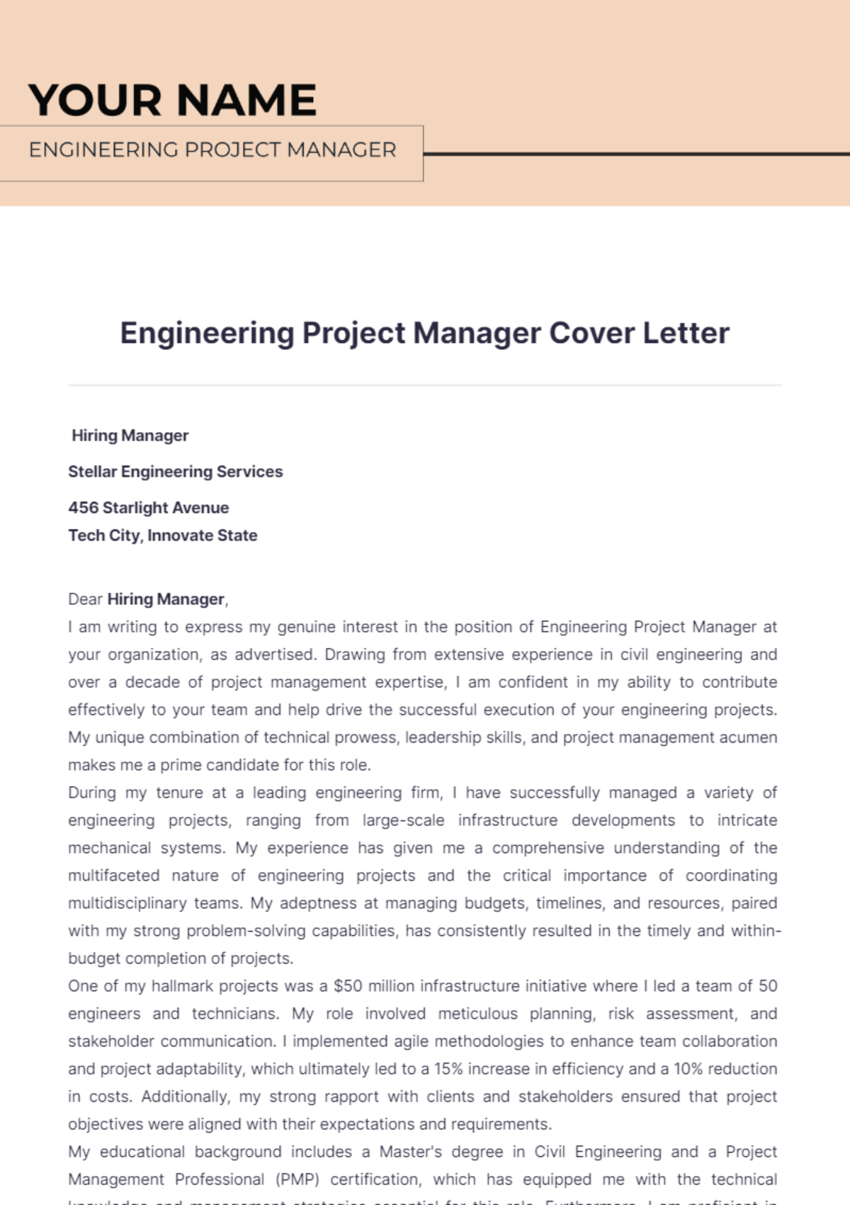 Engineering Project Manager Cover Letter - Edit Online & Download