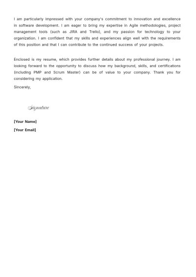 Free Software Project Manager Cover Letter to Edit Online
